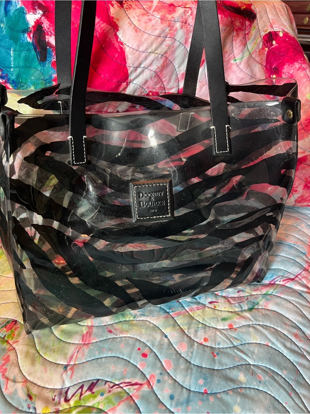 Dooney & Bourke Black Zebra-Print Clear Tote Bag - Picture 1 of 6